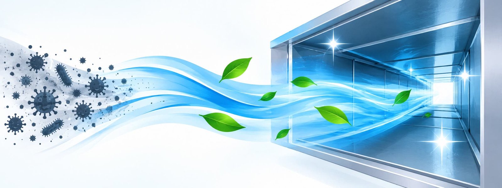 Illustration of clean air moving through an HVAC duct